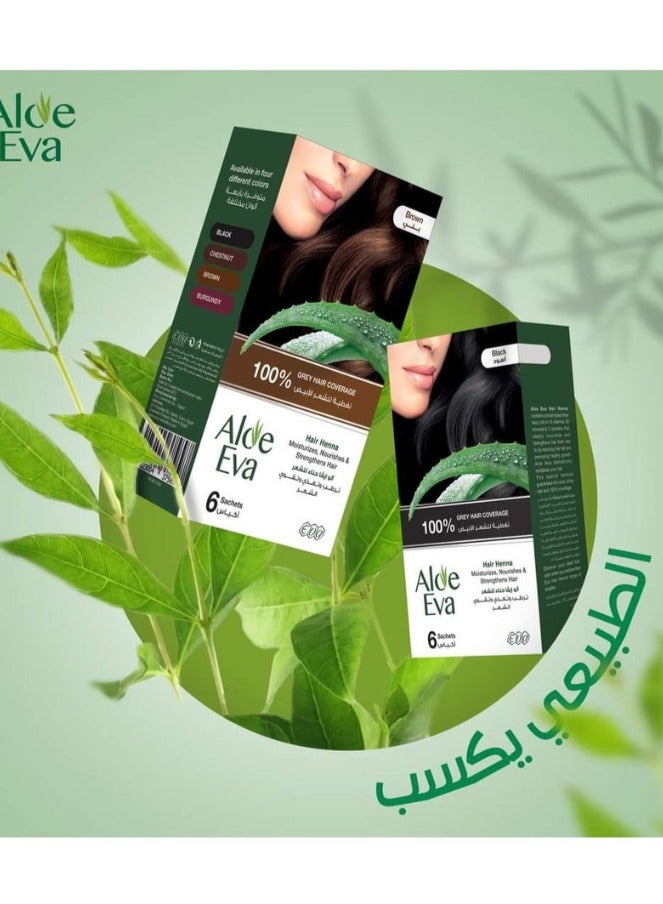 Aloe Eva Hair Henna Black - Natural Black Hair Color - 6 x 10 GM Sachets - Image 2