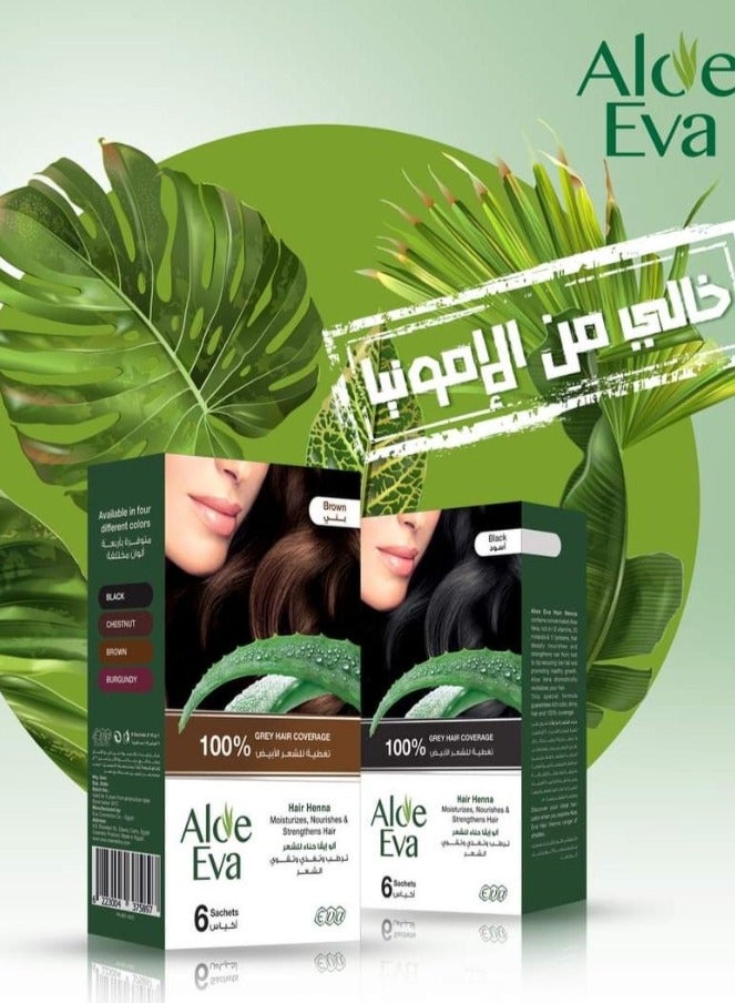 Aloe Eva Hair Henna Black - Natural Black Hair Color - 6 x 10 GM Sachets - Image 3