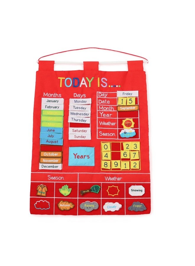The Peanut Shell The Peanutshell Learning Calendar Wall Chart - Homeschool Supplies, Interactive Pocket Chart for Toddlers & Kids - Preschool Learning Activity Board, Circle Time Board for Classroom - Red Today is - Image 1