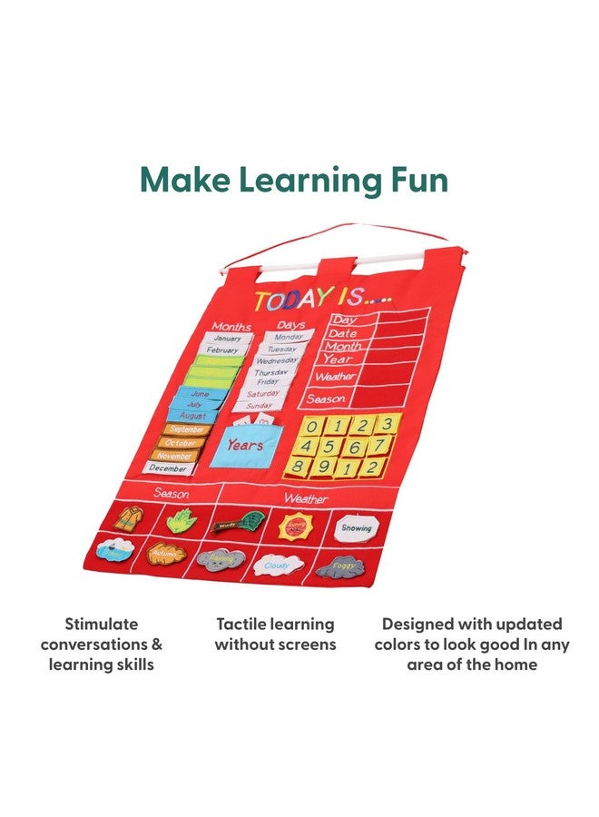 The Peanut Shell The Peanutshell Learning Calendar Wall Chart - Homeschool Supplies, Interactive Pocket Chart for Toddlers & Kids - Preschool Learning Activity Board, Circle Time Board for Classroom - Red Today is - Image 2