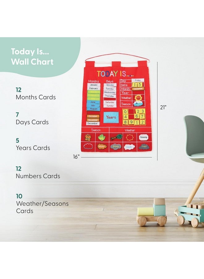 The Peanut Shell The Peanutshell Learning Calendar Wall Chart - Homeschool Supplies, Interactive Pocket Chart for Toddlers & Kids - Preschool Learning Activity Board, Circle Time Board for Classroom - Red Today is - Image 3