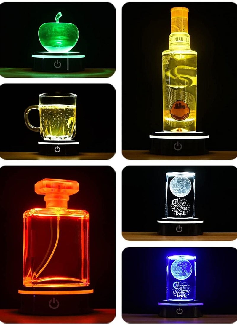 Y&D LED Colorful Light Base, 6 Colors Night Display Plate Flat, Round Stand with Sensitive Touch Switch, Lamp Flat Top Surface, for 3D Laser Crystal Glass Art Show, Home Decor  - Image 2