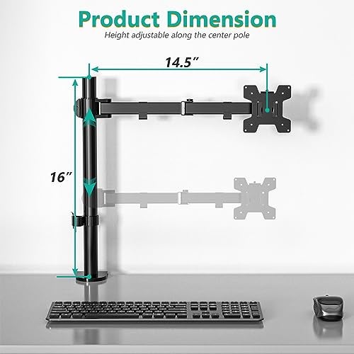 WALI Single Monitor Mount, Single Monitor Arm Desk Mount,Desk Monitors Stand, Holds Screen Up to 32inch, 22lbs, Adjustable Mount with C-CLAMP Designed for Home Office Application(M001), Black - Image 3