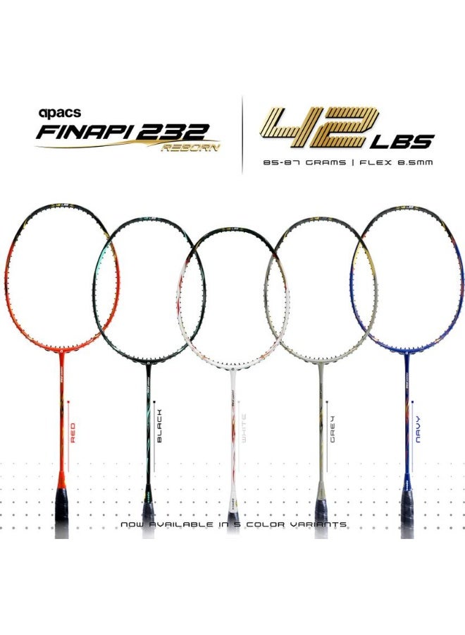 apacs Finapi 232 REBORN (42 LBS, World's Toughest Frame) 100% Japanese Graphite Grey Unstrung Badminton Racquet  (Pack of: 1, 85 g)