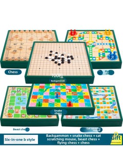 Flying Chess Gobang Chess Children's Puzzle Chess Checkers Elementary School Student Multi-function Game Board Toy Chess-Color:Six-in-one B