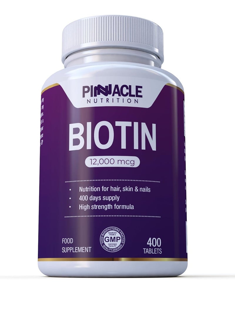 Pinnacle Nutrition NUTRITION Biotin 12000mcg | 400 Tablets | Vitamin for Hair, Skin & Nails  - Image 1