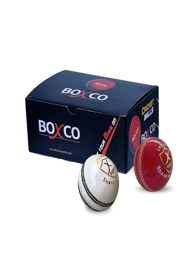 BOXCO Skyline Hand Stitched Four Piece Cricket Leather Ball Pack of 2 Red and White Balls Durable Leather Ideal for T20 Club One Day and Test Matches (Red & White) - Image 1