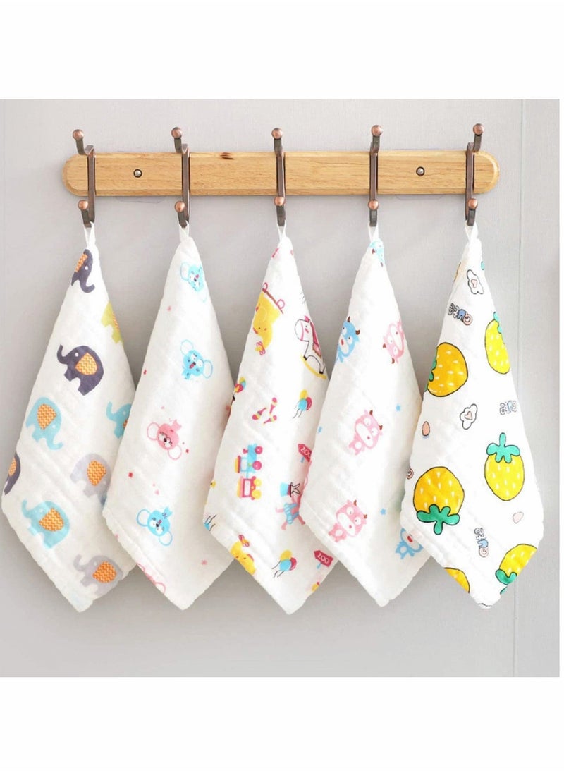 Baby Face Towels, Natural 6 Layers Muslin Washcloths, 100% Cotton, Soft, Breathable, Absorbent, Reusable, for Sensitive Skin, Square Towel, Children's Handkerchief (5 Packs)