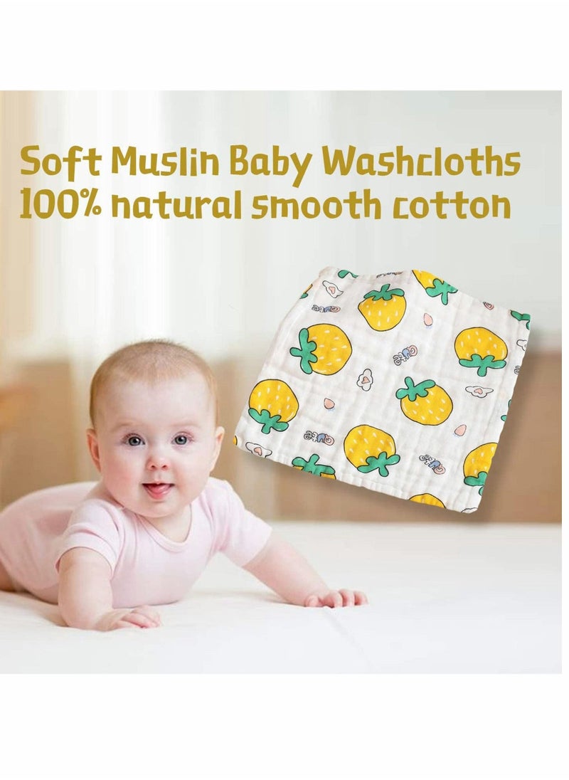 Baby Face Towels, Natural 6 Layers Muslin Washcloths, 100% Cotton, Soft, Breathable, Absorbent, Reusable, for Sensitive Skin, Square Towel, Children's Handkerchief (5 Packs)