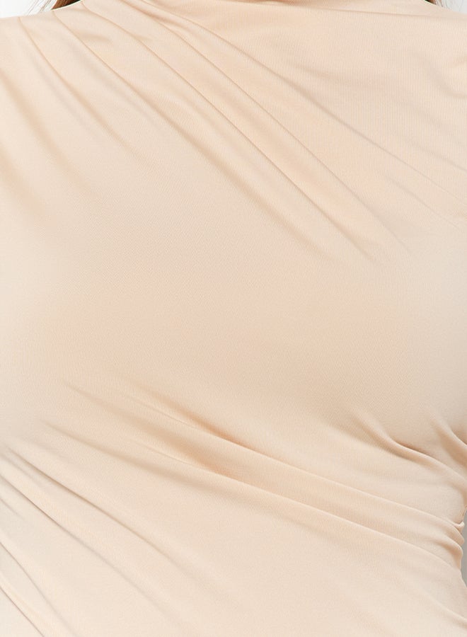 trendyol Stone Gathered Detail High Neck Snaps Elastic Knitted Bodysuit TWOAW24BD00014 - Image 4