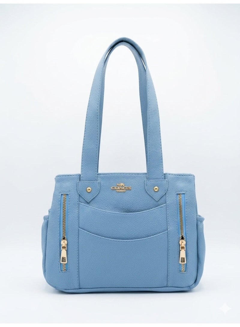 Women's Leather Multi Pocket Handbag with Gold Zippers Elegant Design (Lebanon)