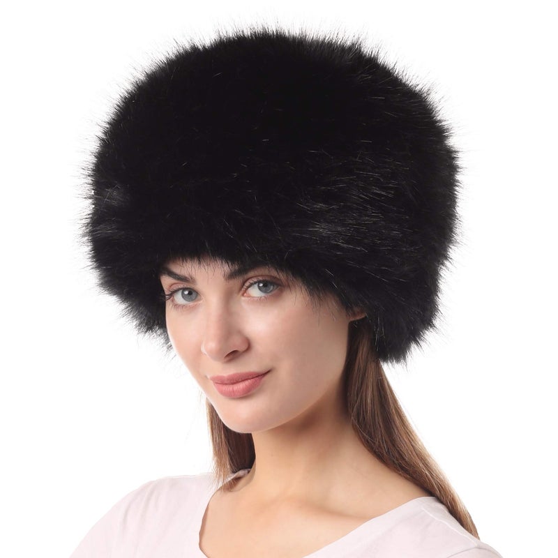 LA CARRIE Women's Faux Fur Hat for Winter with Stretch Cossack Russion Style(Black) - Image 5