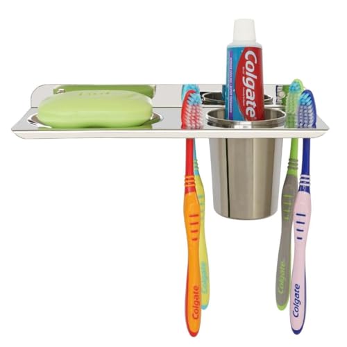 Raxon Innovation Stainless Steel 304 Grade 3 in 1 Soap Dish with Tumbler Holder/Soap Stand/Tooth Brush Holder/Bathroom Accessories (Silver) (PS-1 SOAPDISH with Tumbler Holder) - Image 5