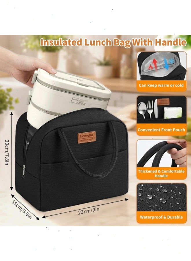 Pomefar 2-Tier Stackable Lunch Box with Insulated Bag, Stainless Steel Leakproof Bento Box, Double Layer Beige Lunch Container Kids Adults - Image 2