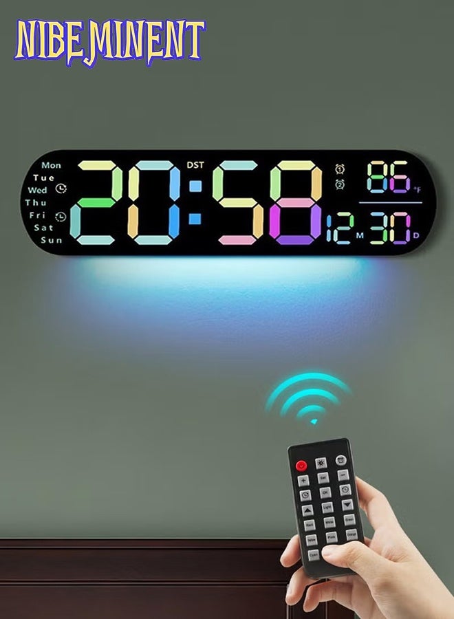 NIBEMINENT LED Digital Clock, Digital Wall Clock with Remote Control, RGB Atmosphere Lights with 8 Adjustable Night Light Colors, Dual Alarms, Temperature for Room （Multicolor） - Image 1