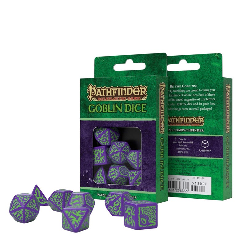 Q Workshop Pathfinder Goblin Purple & Green Dice Set (7) Board Games - Image 2