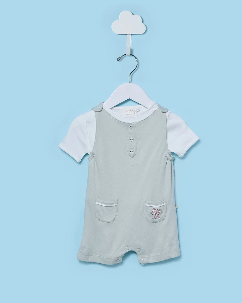 Redtag Baby Boys Green T-Shirt with Romper Dungaree Set
