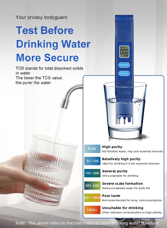 TDS Meter LCD Digital Water Tester with 0-9990 PPM Measurement Range,Portable for Drinking Water, Tap, RO/DI Systems - Image 3