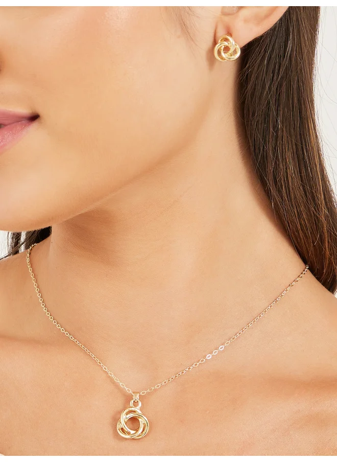ستايلي Styli Infinity Pendant Necklace and Stud Earrings Set