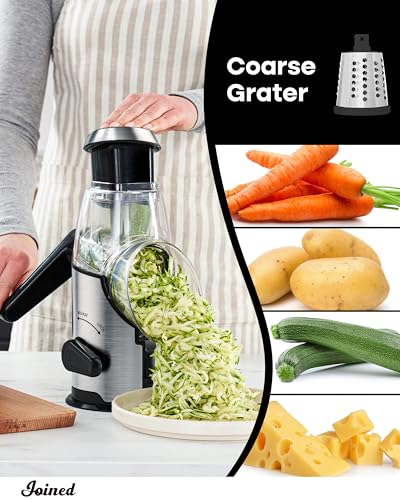 Joined Rotary Cheese Grater with Handle - Mandoline Slicer with 3 Stainless Steel Drum Blades-Vegetable Slicer Walnuts Grinder Cheese Shredder Round Mandoline with Peeler - Image 3