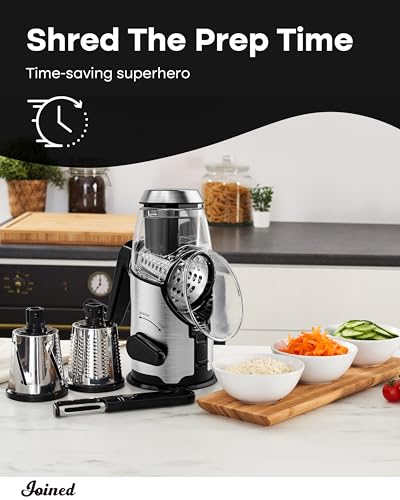 Joined Rotary Cheese Grater with Handle - Mandoline Slicer with 3 Stainless Steel Drum Blades-Vegetable Slicer Walnuts Grinder Cheese Shredder Round Mandoline with Peeler - Image 2