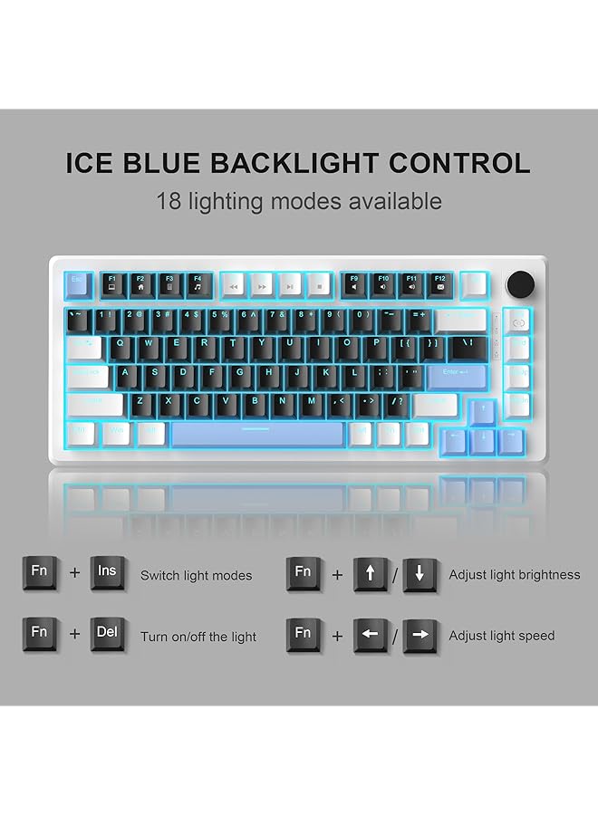 MageGee 75% Mechanical Gaming Keyboard Compact Blue Backlit With Black Switches Eva Foam Knob Control Star75 Portable Nkro For Pc Black & Blue - Image 2