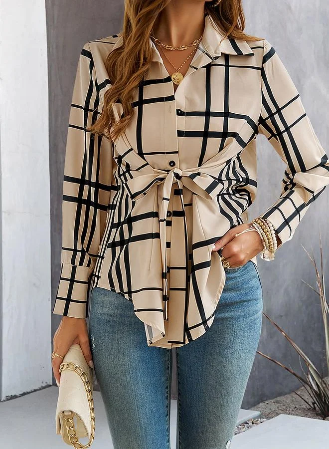 Take Two Take Two Checked Pattern Front Knot Buttoned Shirt