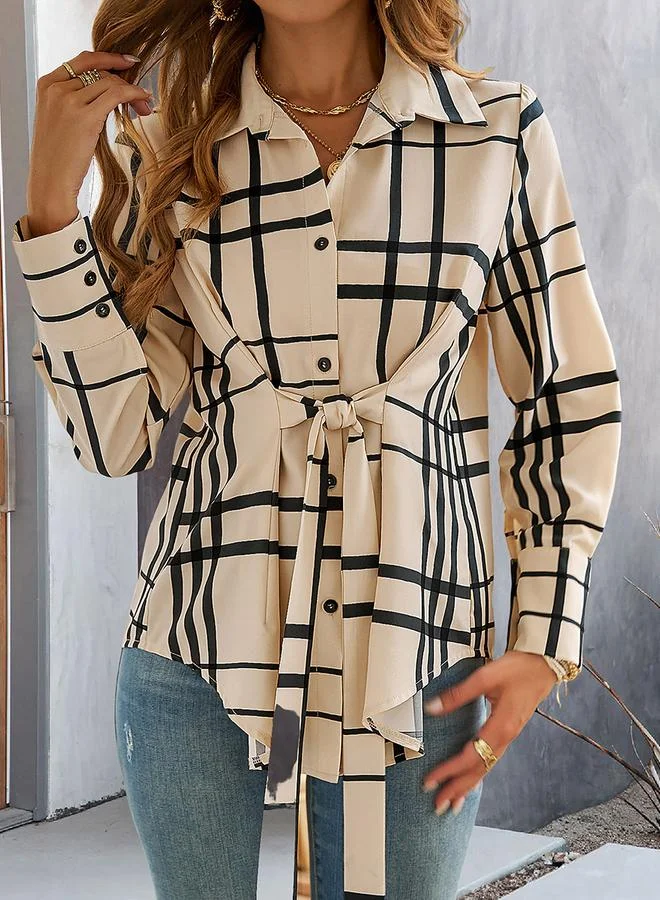 Take Two Take Two Checked Pattern Front Knot Buttoned Shirt
