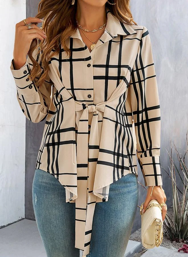 Take Two Take Two Checked Pattern Front Knot Buttoned Shirt