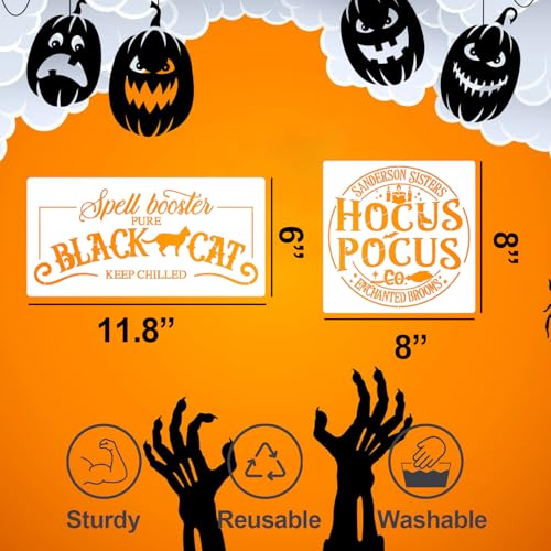 SUNVERSE Halloween Stencils for Painting on Wood Reusable Halloween Doormat Stencils Hocus Pocus Boo Family Draw Templates for Wood Signs Walls Windows Fabrics T-Shirt DIY Crafts Decor - Image 2