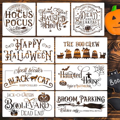 SUNVERSE Halloween Stencils for Painting on Wood Reusable Halloween Doormat Stencils Hocus Pocus Boo Family Draw Templates for Wood Signs Walls Windows Fabrics T-Shirt DIY Crafts Decor - Image 1