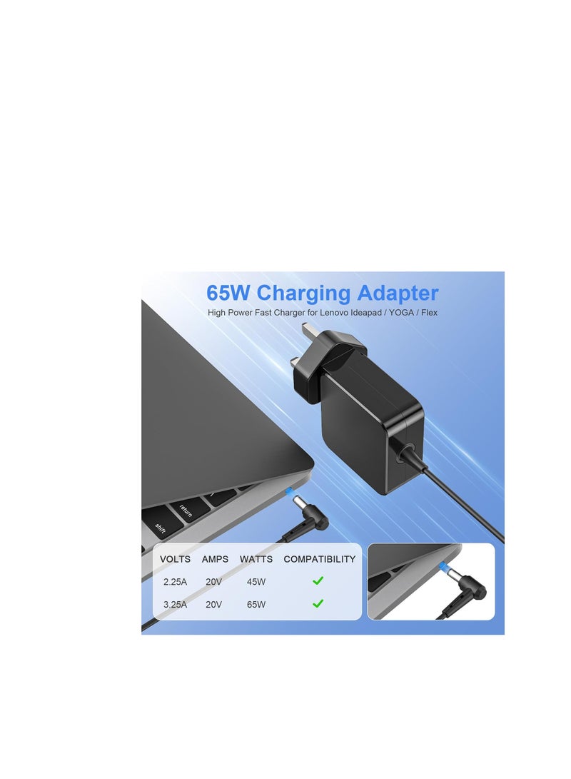 Terabyte 65W 45W Charger for Lenovo Ideapad Slim 3 3i 1 1i, Ideapad 330 330S 320 310 510 S340 S145 710S 100 110 120S, IdeaPad Flex 6 5 4 3, V14 V15 Round Tip Laptop Power Adapter Cable 4.0x1.7mm - Image 2