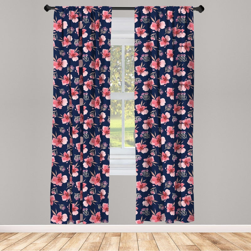 أمبيسون Ambesonne Watercolor Window Strtains Nature Insported Complication مع Floy Garden Flora Vintage Batals خفيفة الوزن ثنائية الأجزاء مع زوج من الجيب قضيب - 28 "" X 84 "" Navy Blue - Image 2