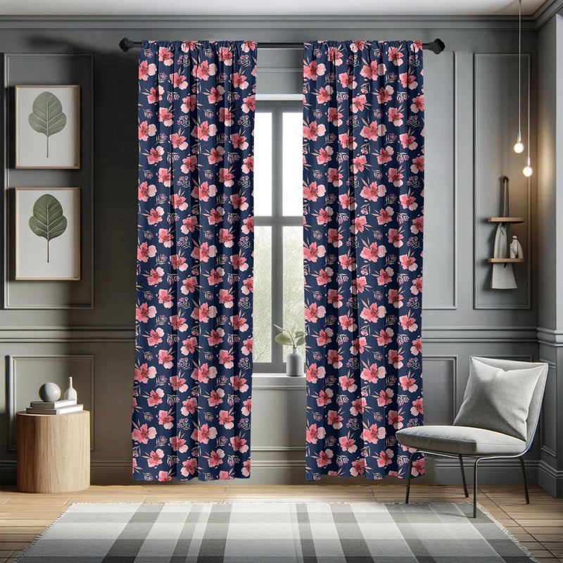 أمبيسون Ambesonne Watercolor Window Strtains Nature Insported Complication مع Floy Garden Flora Vintage Batals خفيفة الوزن ثنائية الأجزاء مع زوج من الجيب قضيب - 28 "" X 84 "" Navy Blue - Image 5