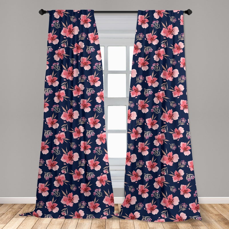 أمبيسون Ambesonne Watercolor Window Strtains Nature Insported Complication مع Floy Garden Flora Vintage Batals خفيفة الوزن ثنائية الأجزاء مع زوج من الجيب قضيب - 28 "" X 84 "" Navy Blue - Image 3