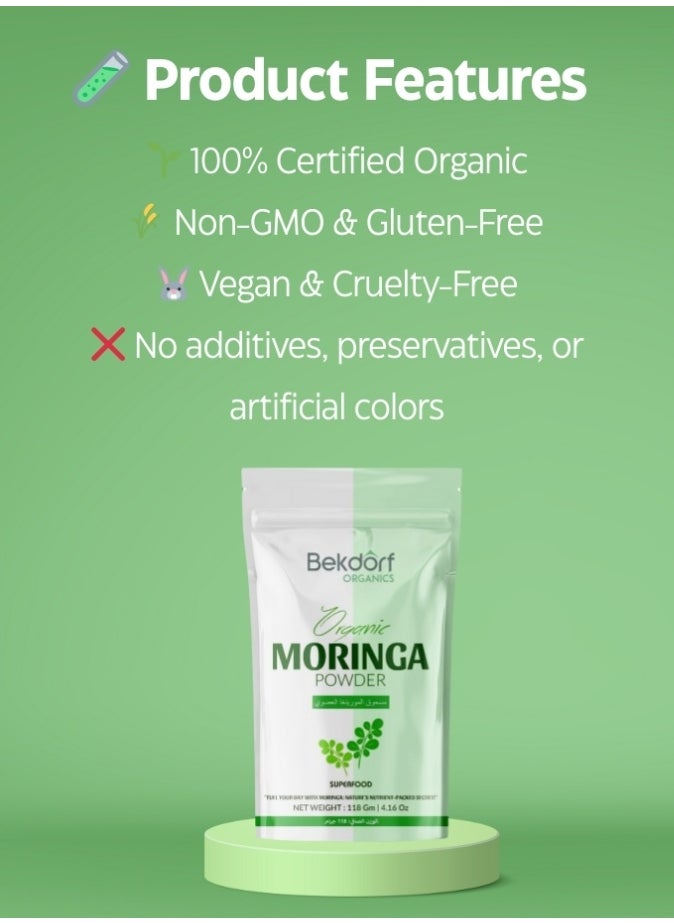 Bekdorf Organic Moringa Leaves Powder -118 Gm Complete Natural Superfood  - Image 5