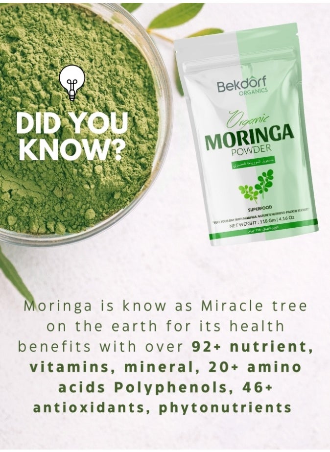 Bekdorf Organic Moringa Leaves Powder -118 Gm Complete Natural Superfood  - Image 2