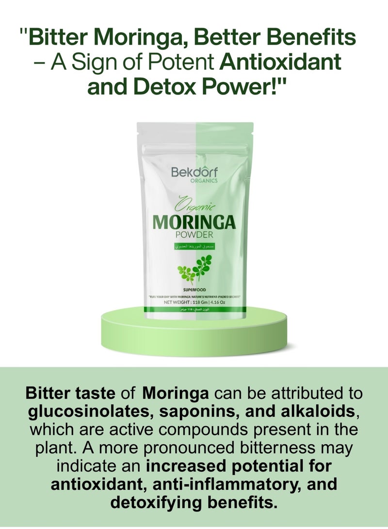 Organic Moringa Leaves Powder 118g – Complete Natural Superfood | Non-GMO | Shed Dried | Dust & Sand Free | Additive & Chemical Free