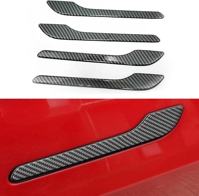 Gleway Door Handle Cover Hand Warp ABS Compatible with Tesla Model Y3 20172023 Car Door Handle Warp Stricker Decoration for Model Y3 Exterior Handle Cover AccessoriesGlossy Carbon Fiber 4 Pack - Image 2