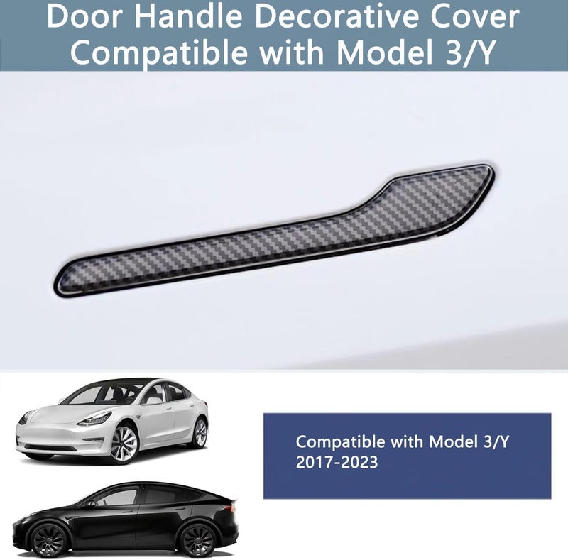 Gleway Door Handle Cover Hand Warp ABS Compatible with Tesla Model Y3 20172023 Car Door Handle Warp Stricker Decoration for Model Y3 Exterior Handle Cover AccessoriesGlossy Carbon Fiber 4 Pack - Image 4