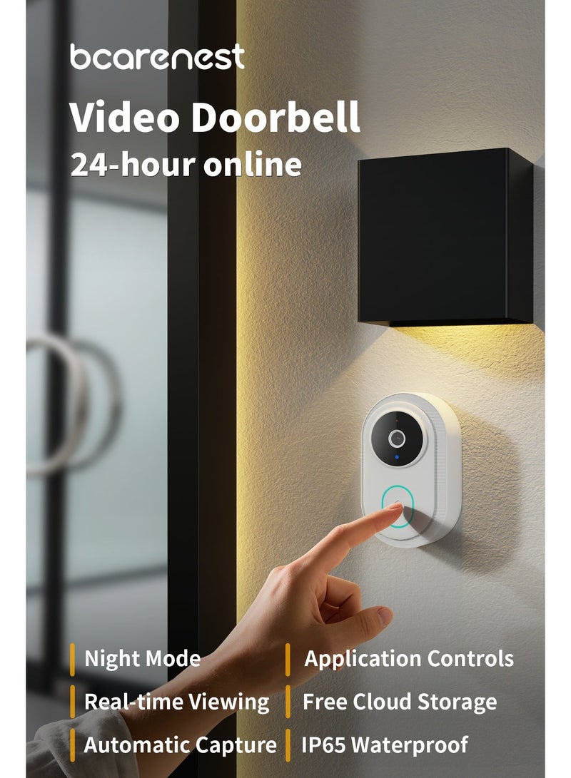 Bcarenest Smart wireless doorbell, APP control, IP65 waterproof, built-in lithium battery. Features include night mode, real-time voice changer, free cloud storage, and ultra-long standby time. - Image 2
