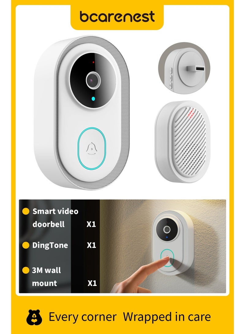 Bcarenest Smart wireless doorbell, APP control, IP65 waterproof, built-in lithium battery. Features include night mode, real-time voice changer, free cloud storage, and ultra-long standby time. - Image 1