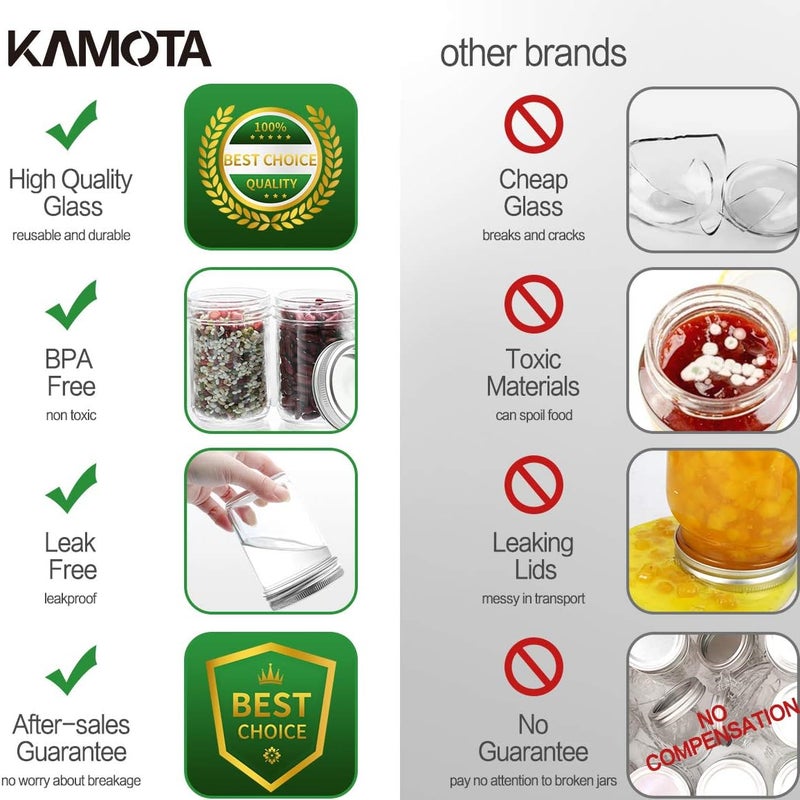 KAMOTA برطمانات زجاجية DIY مع أشرطة، 8 أونص، مثالية للمربى، التوابل، العسل، حفلات الزفاف، هدايا الاستحمام، 12 عبوة، 12 غطاء عادي إضافي و20 ملصق سبورة بيضاء - Image 5