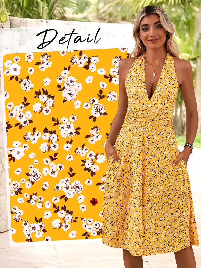HUHOT Sundresses Beach Vacation Clothes for Women 2026 Summer Beach Dress Resort Wear Floral Casual Spring Hawaiian Boho Petite Dresses Halter Vacation Easter Sexy Midi Dress - Image 3
