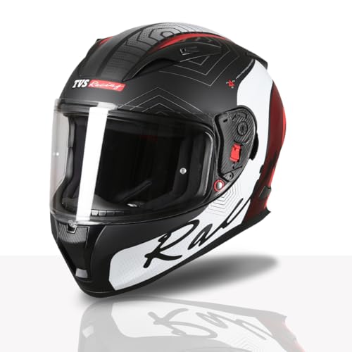 TVS Racing Helmet for Men � Anti-Fog Pin-Lock, Aerodynamic Design & DOT/ISI/ECE Certified � Premium Bike Helmet with Secure Fastening (Red & White - M) - Image 3