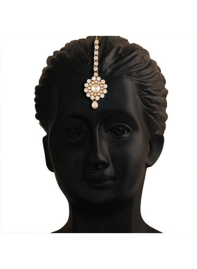 I Jewels Traditional Gold Plated Maang Tikka for Women T006W (White) - Image 3