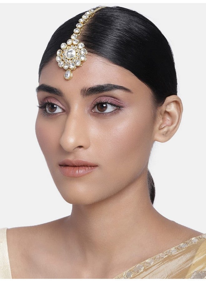 I Jewels Traditional Gold Plated Maang Tikka for Women T006W (White) - Image 2