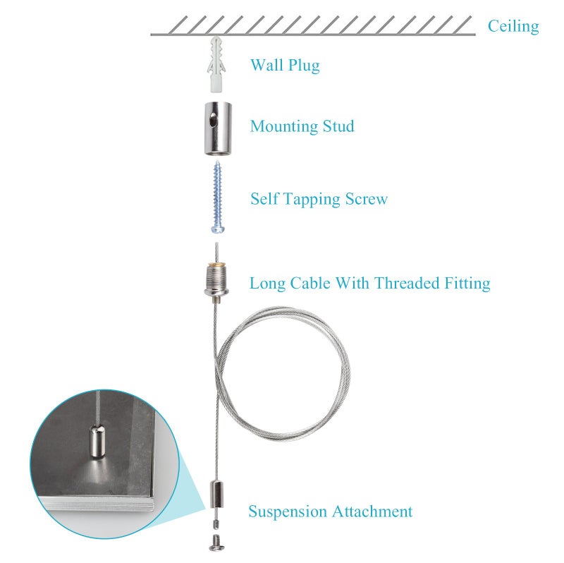 OTTFF 4 Pack 3 ft Lighting Suspension Cables Kit, Hanging Chain for LED Panel Aquarium Lights, Load 6.6 lb - Image 2