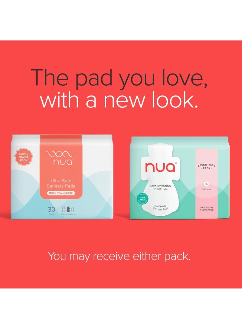 Nua Ultra-Safe Sanitary Pads for Women | SUPER SAVER Pack of 30 | Medium Flow - XL | Leakproof, Unscented & Toxin-Free | Gentle on Sensitive Skin | Breathable & Rash-Free - Image 2