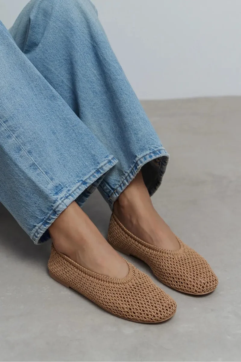 Nisantasi Shoes  Lips Knit Mesh Embroidered Ballet Flat for Women | Best Price UAE
